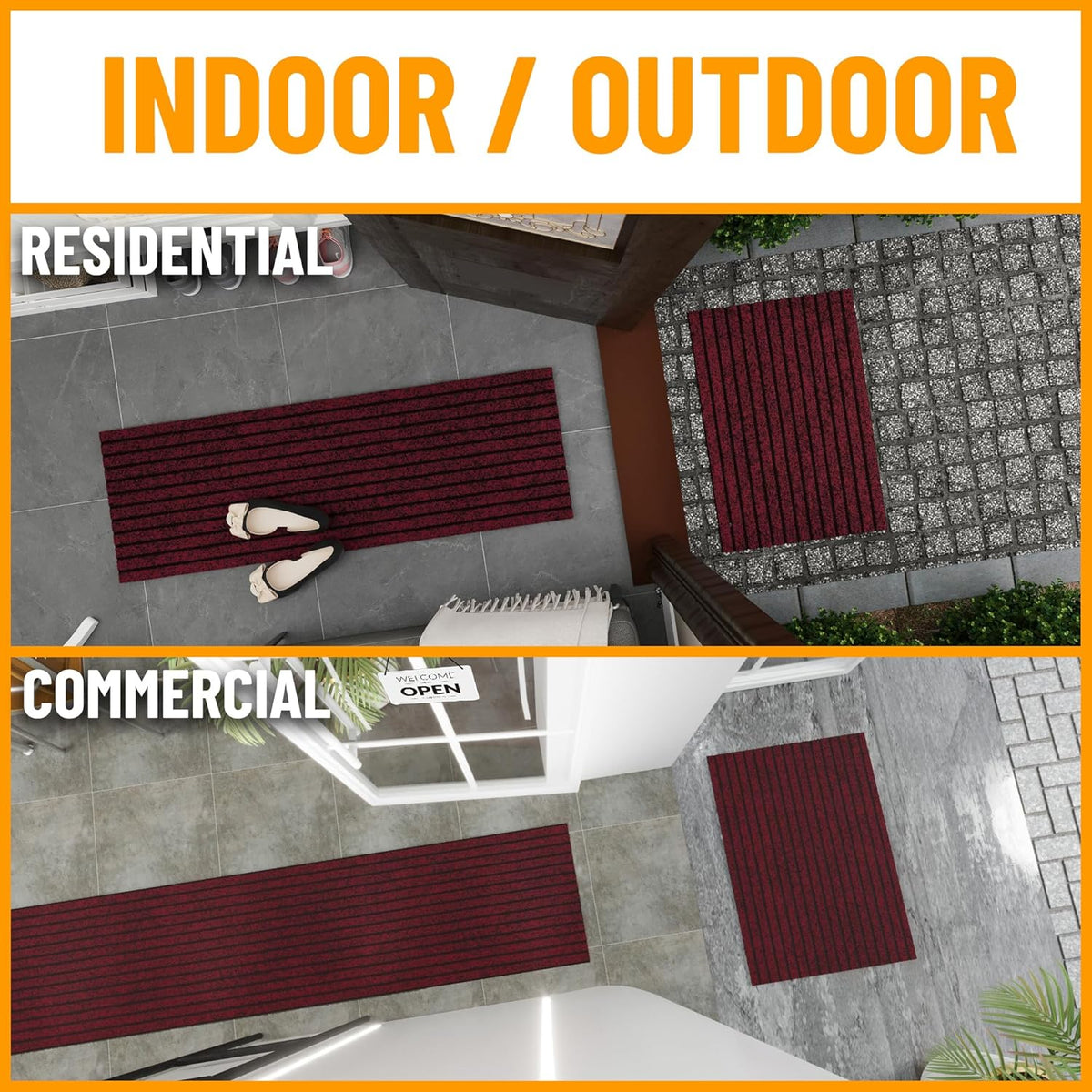 Ottomanson Mud Mat 2' x 2' Entryway Rug - Non-Slip Scraper Doormat for Muddy Paws, Dirt Trapping Indoor/Outdoor Mat for High-Traffic Areas, Kitchen, Garage, Patio, Red