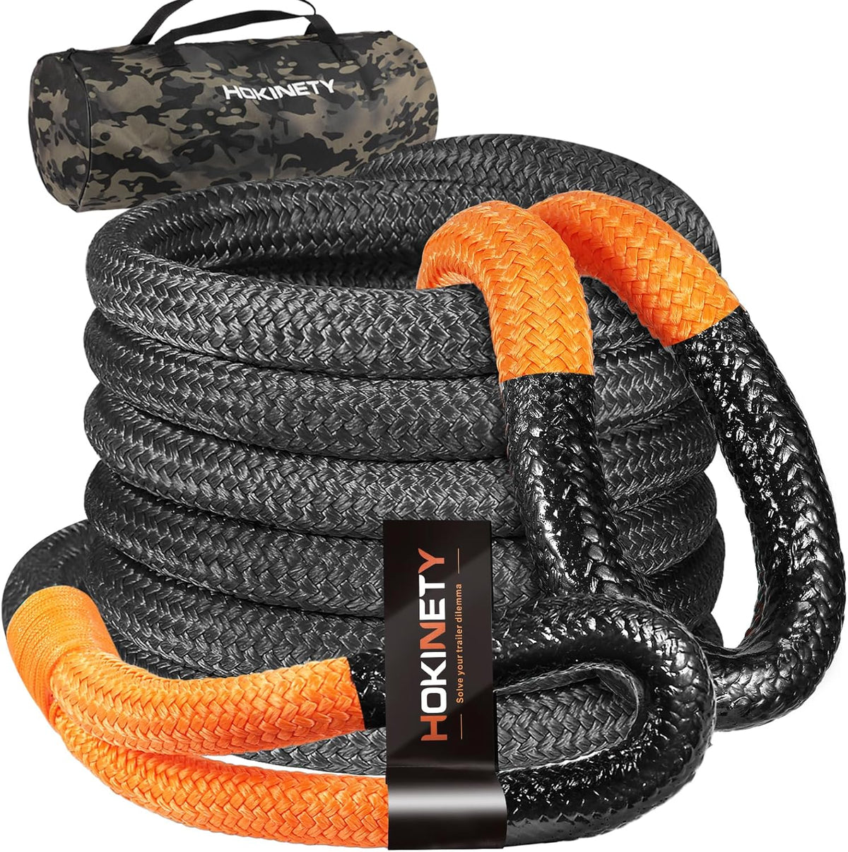 Kinetic Recovery Tow Rope: 1.25" x 30ft 54000LBS Snatch Strap Heavy Duty Offroad Towing Straps Kit for Trucks SUV UTV ATV Tractor Car Jeep - Black