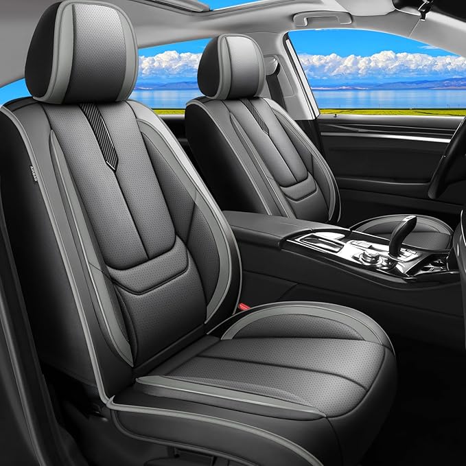 Fit Passport Car Seat Covers for Honda Passport 2019-2025 2026 -Upgraded Premium Waterproof & Breathable Leather,Airbag Compatible,All-Weather Seat Cushion Protector,2 Front/Black-Grey