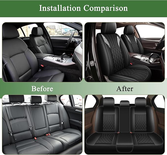 Bling Diamond Embroidered Seat Covers Fit for Mazda 3 2007-2019, Full Set 5 Seats, Sparkle Rhinestone Breathable Perforated Faux Leather Car Seat Covers for Women (Black)
