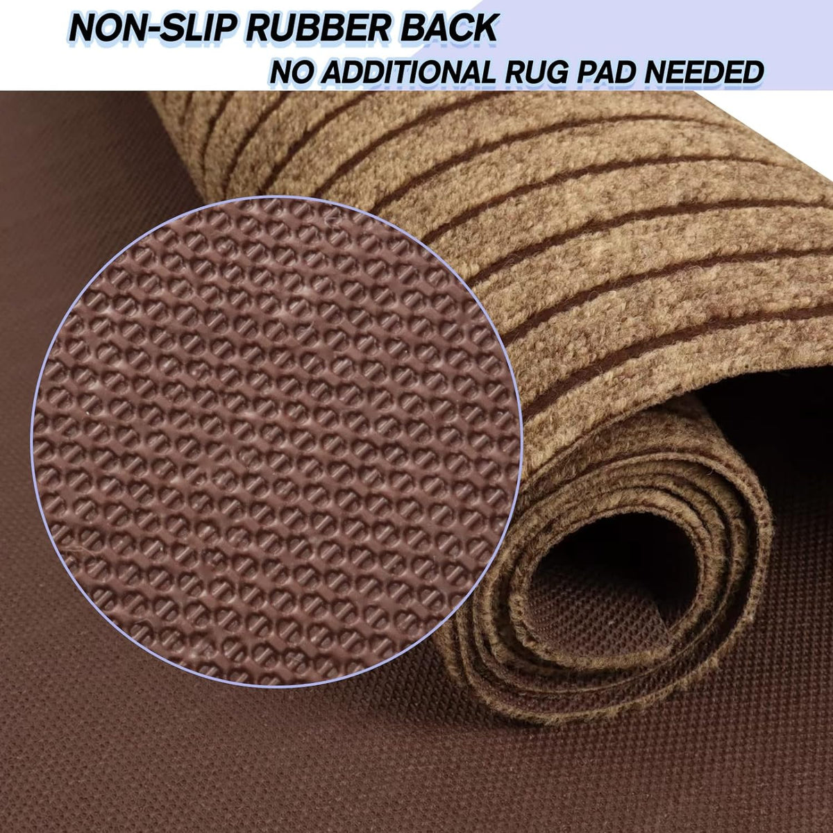 Custom Size Backed Non-Slip Area Rugs Runner, Easy Clean, Waterproof Runner Rugs for Hallway Entryway, Kitchen, Laundry, 4FT x 25FT, Brown Stripe