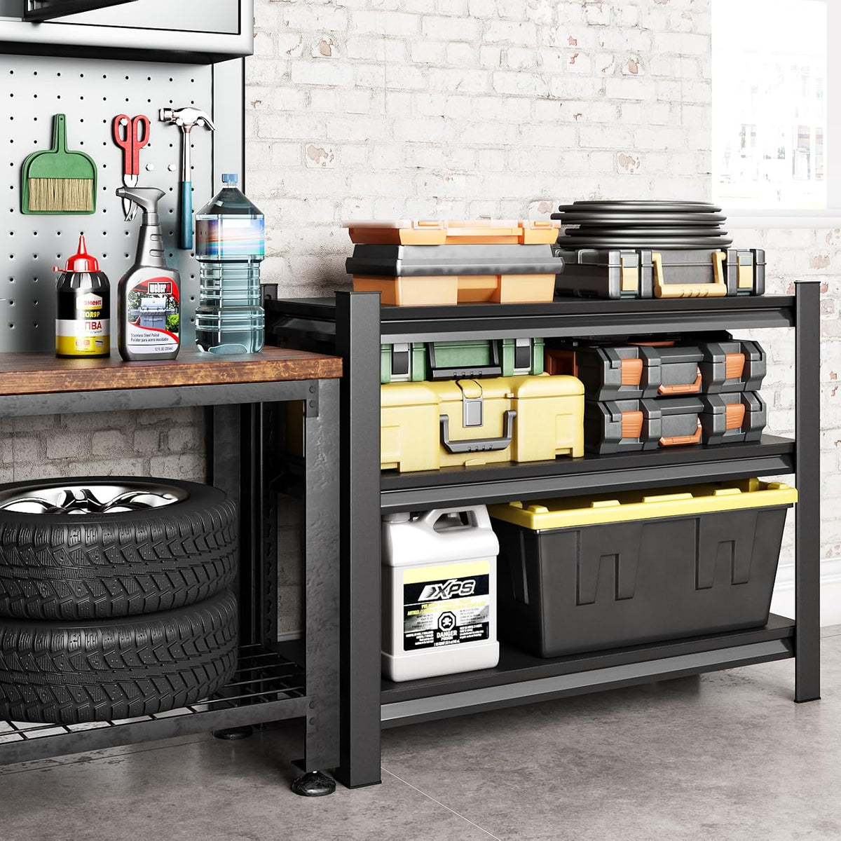 40" W Garage Shelving Heavy Duty，1500LBS Loads Adjustable Garage Storage Shelves,3-Tier Metal Storage Racks and Shelving Units, Utility Rack Shelves,40”W x 18”D x 36”H,Black