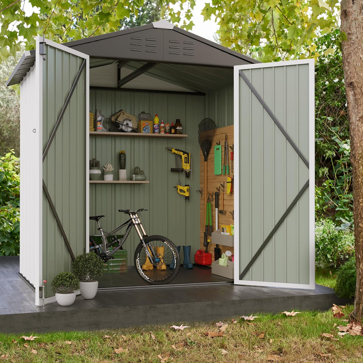 JUMMICO Metal Outdoor Storage Shed 6 x 4 FT Metal Shed with Lockable Door,Waterproof Garden Tool Shed Storage House for Backyard Patio Lawn,White