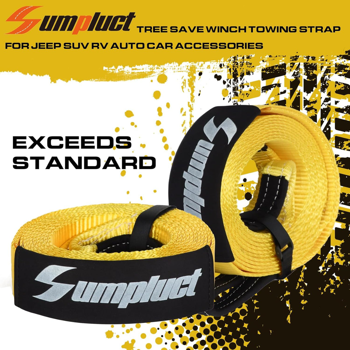 Recovery Tow Strap 2in X 20ft Exceed Heavy Duty 25,000 lbs Break Strength, Use for Emergency Towing Rope, Tree Saver, Winch Extension, Triple Reinforced Loops,Car Accessories
