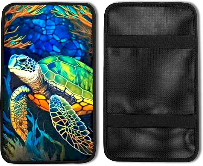 Turtle Vehicle Center Console Armrest Cover Pad,Sea Turtle Car Accessories Soft Middle Console Cushion Pad,Auto Arm Rest Mat Decor Turtles Gifts for Women Men Dad for Most Vehicle SUV Truck