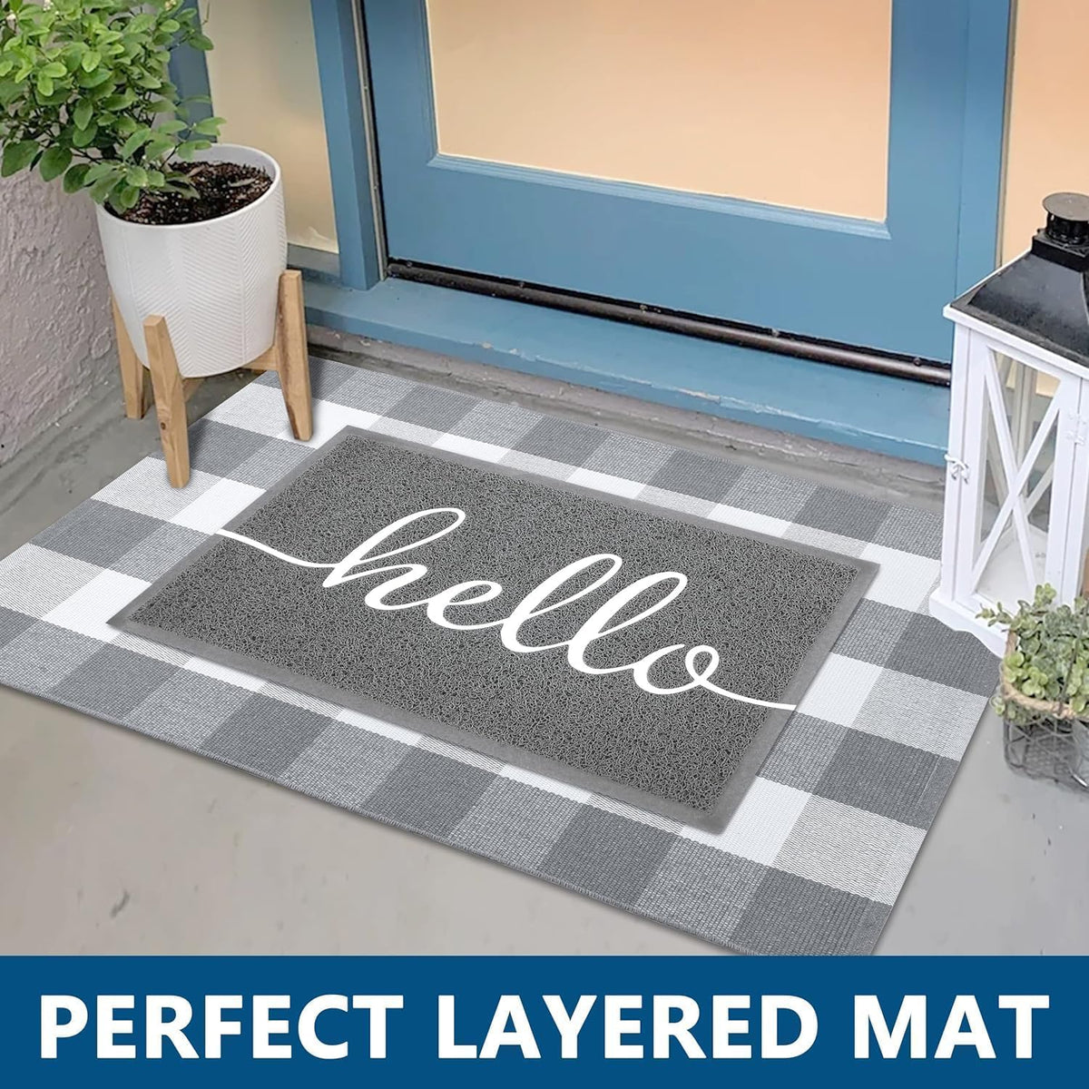 EARTHALL Funny Hello Mats Outdoor/Indoor, Front Door Mat Outside Entrance, Inside Outside Mats for Home Entrance, Funny Doormat Outdoor/Indoor Entrance, Front Porch Decor for Farmhouse 48"x32"