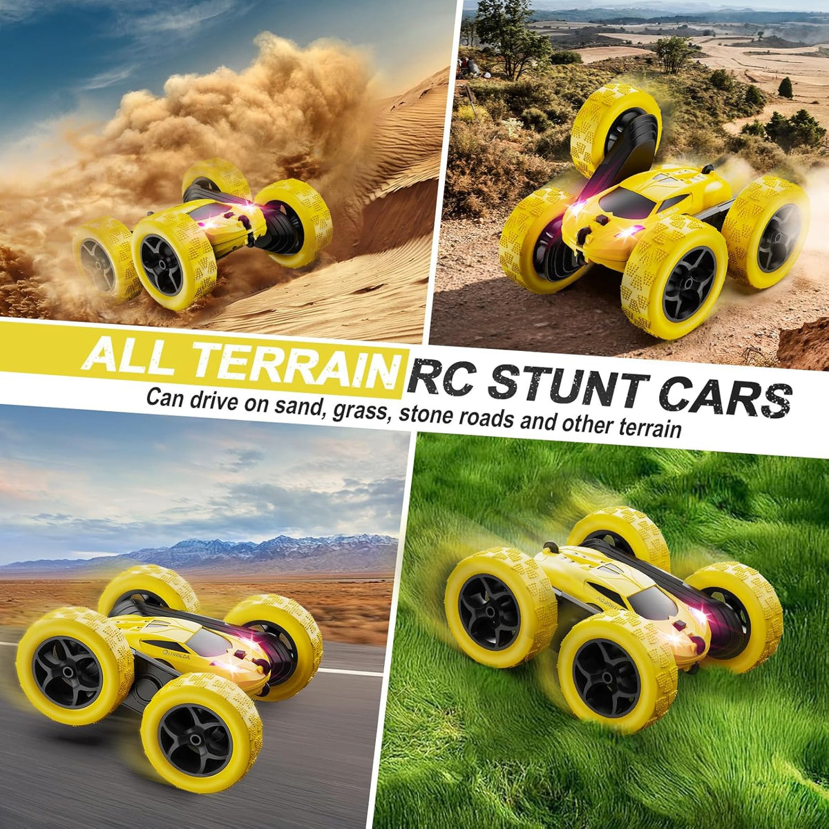Remote Control Car,RC Car Toys for 6-12 Year Old Boys, Off Road RC Stunt Car 4WD 360° Rotating Remote Control Car for Kids, Boys Girls Gifts for Birthday, Christmas Yellow