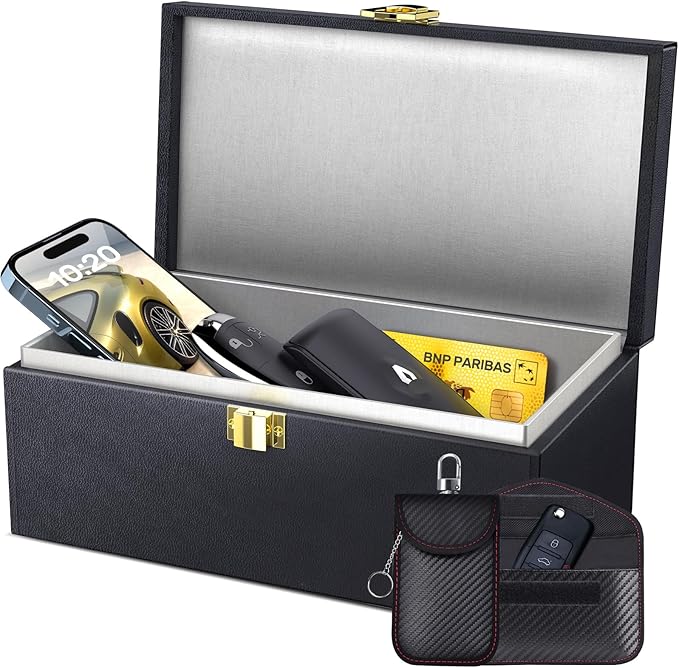 Samfolk Faraday Box with Faraday Bags for Car Keys, Car Key Signal Blocking Box, Keyless Entry Car Key Safe Protector Anti-Theft Shielding Cage