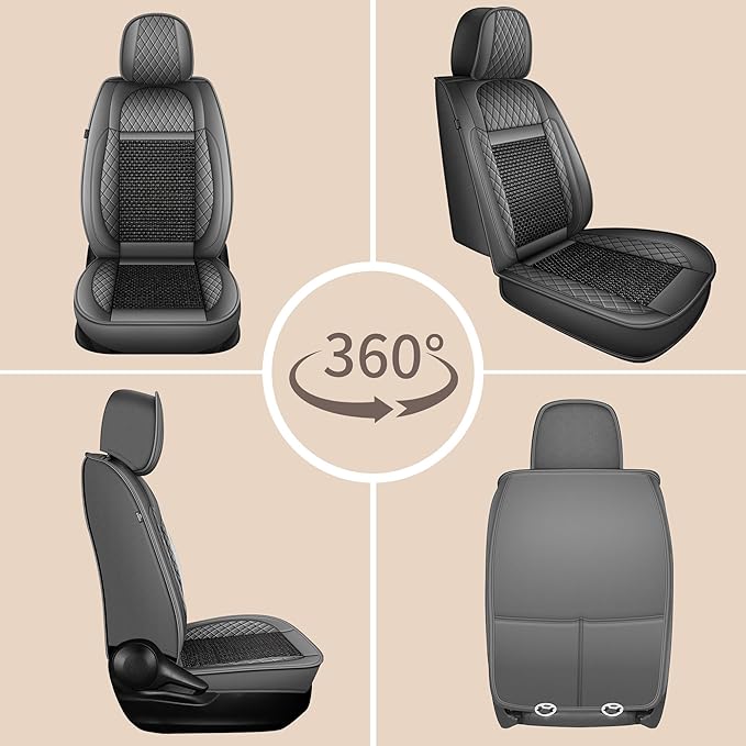 TTX LIGHTING for Nissan Maxima 2011-2023 Car Seat Covers, Breathable Ice Silk & Leather Seat Protector, Cool & Anti-Sweat for Long Driving, Airbag Compatible, 2 Front Seats (Black&Gray)