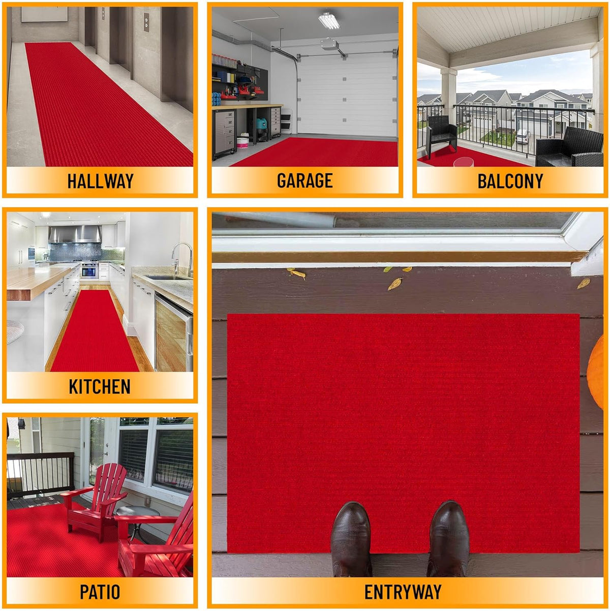 Ottomanson 2' x 19' Hallway Runner with Scraper Pile - Extra Durable Non-Slip Rug Mat for Indoor & Outdoor Use - Ideal for Kitchen, Entryway, Patio & Garage - High-Traffic Carpet, Red