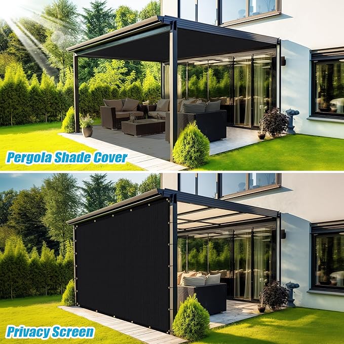 Amagenix 90% Shade Fabric 9'X 17' Black Sun Shade Cloth with Grommets for Pergola Replacement Shade Cover Canopy, Heavy Duty, Cable Zip Ties Included (We Customized)