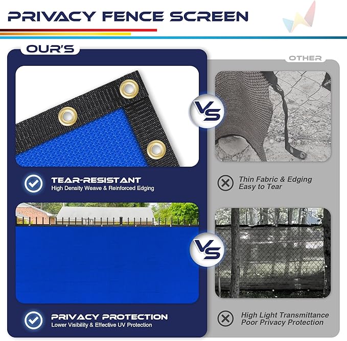Windscreen4less Privacy Fence Screen Heavy Duty Windscreen Fencing Mesh Fabric Shade Net Cover with Brass Grommtes for Outdoor Wall Garden Yard Pool Deck, 8'x224' Blue