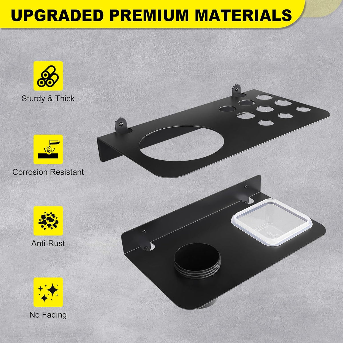 Coolant Funnel Kit Holder Storage Rack Includes 2 Plastic Removable Drip Cups, Wall Mount Fluid Drain Funnel Kit Organizer Bracket for Enclosed Race Trailers, Automotive Garage Shop, Black
