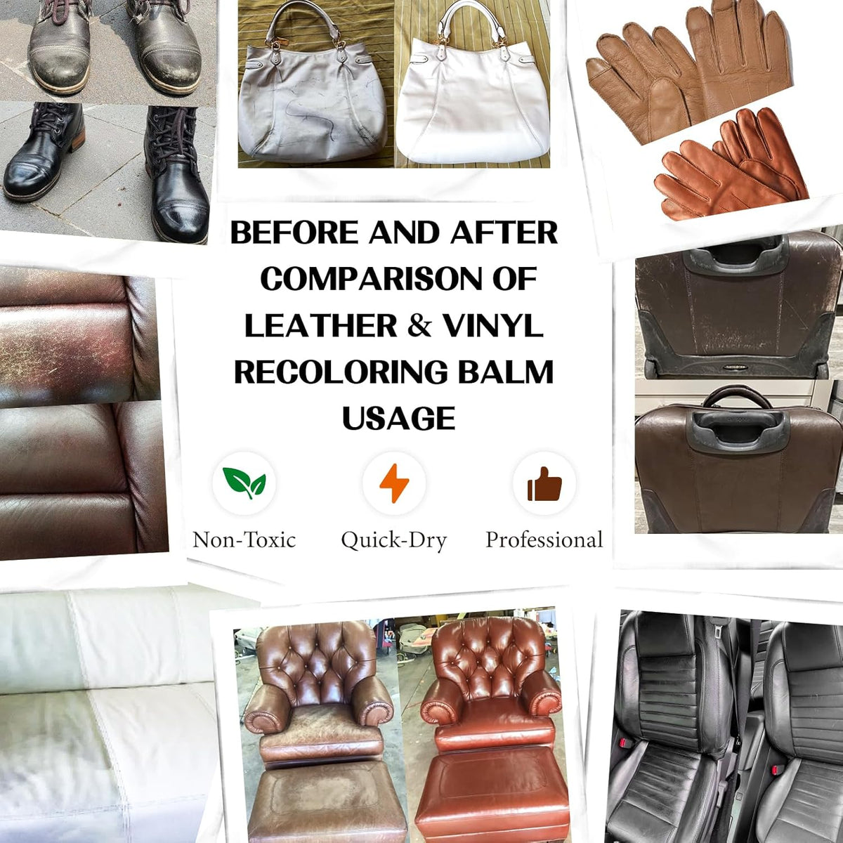 Dark Brown Leather Repair Kit, Leather Recoloring Balm – Restore & Repair Faded Leather on Couches, Car Seats, Shoes & Furniture | Leather Color Restorer & Conditioner | Easy DIY Application