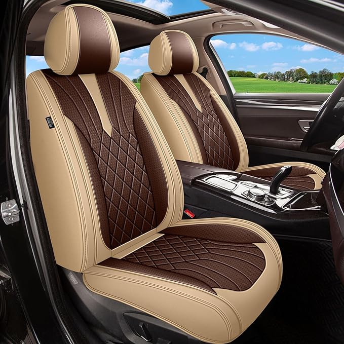 Breathable Car Seat Covers for Nissan Murano 2011-2025 2026, Front Seats, Perforated Leather, Seat Protector, Interior Trim for Nissan Murano Accessories (Beige&Brown)