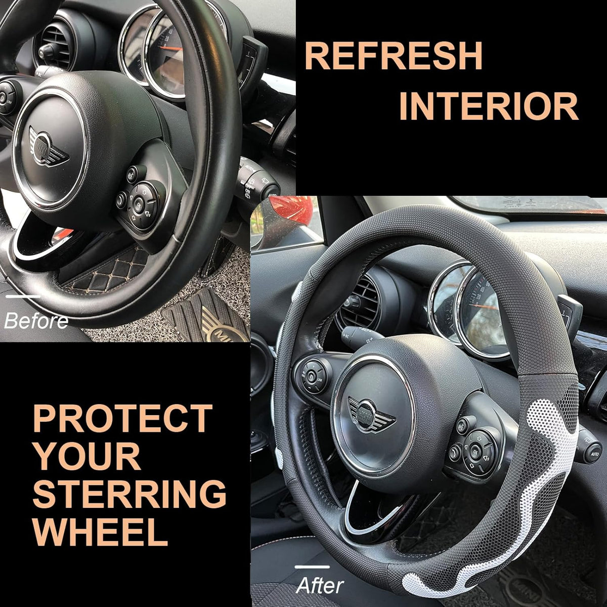 PINCTROT Large Size Comfy Grip Steering Wheel Cover, Anti-Slip Design, 15.5-15.75 Inch(Silicone White)