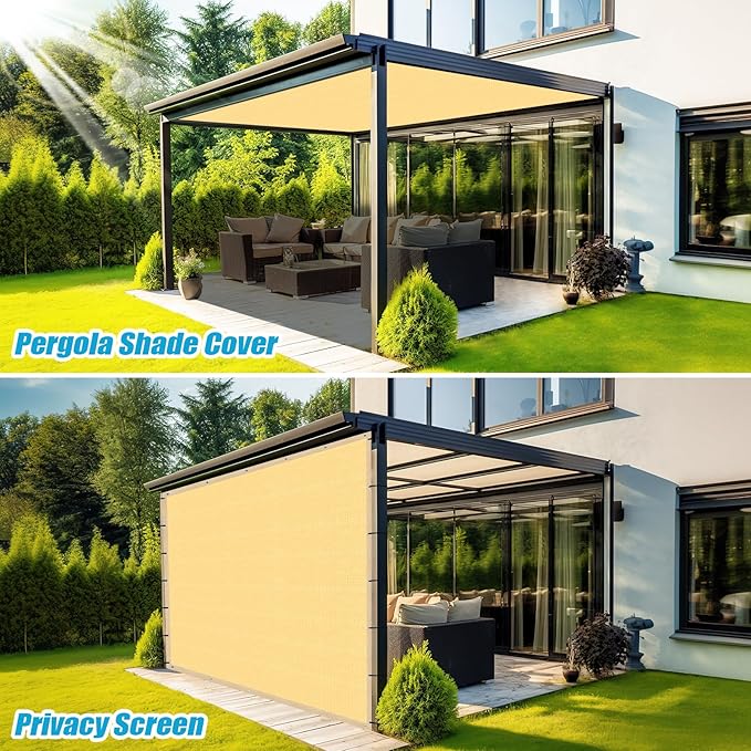 Amagenix 90% Shade Fabric 17'X 20' Sand Sun Shade Cloth with Grommets for Pergola Replacement Shade Cover Canopy, Heavy Duty, Cable Zip Ties Included (We Customized)