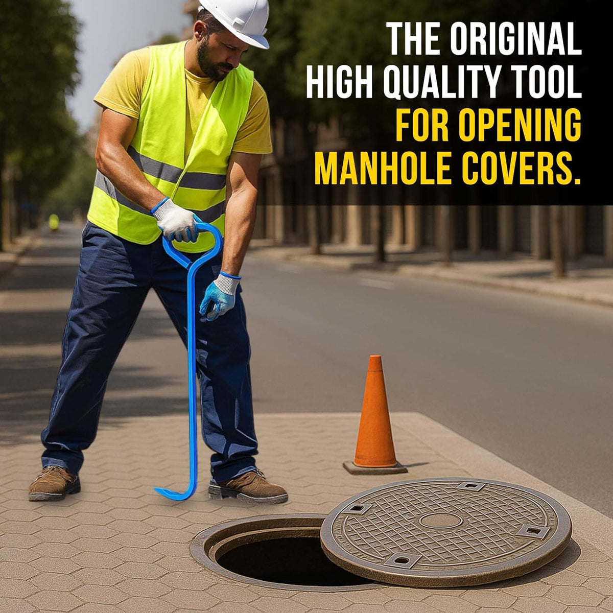 T&T Tools 36-Inch Manhole Hook Tool - Heavy Duty Single Hook for Lifting Manhole Covers, Storm Drains, Septic Tank Risers - Rigid Hex Alloy Steel Tool for Lifting, Pulling, and Removing Covers-4 Pack