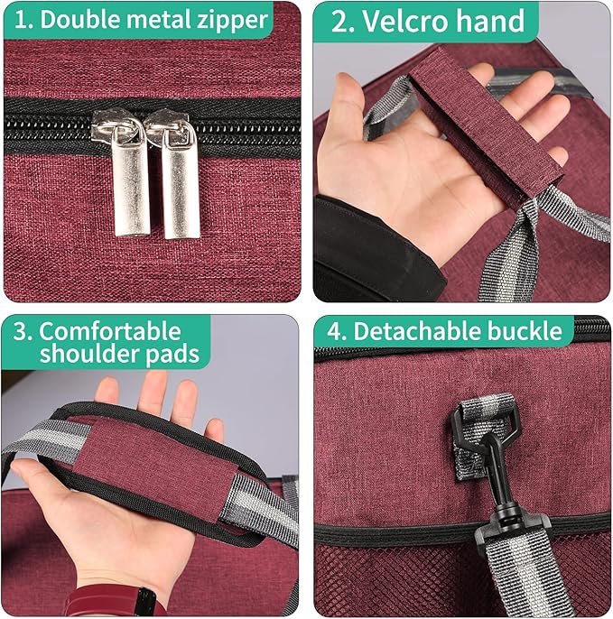 iknoe Large Cooler Bag Collapsible, 24L Insulated Bags, Leakproof Lunch Cooler Tote with Multi-Pockets for Adult Insulated Thermal Bag for Beach, Picnic, Office Work, Claret 36-Can