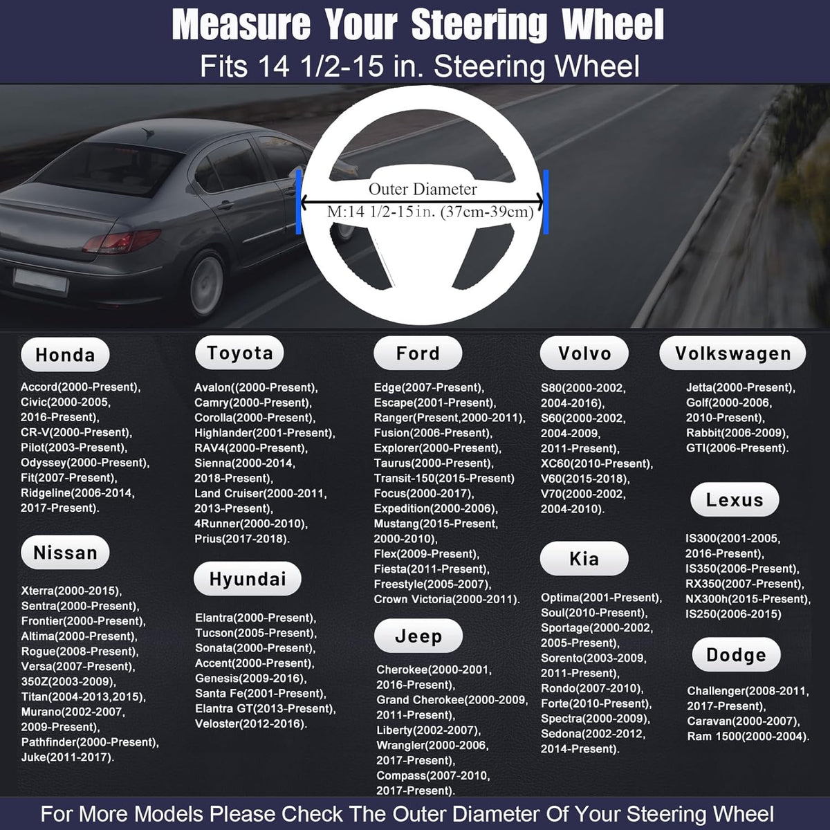 Steering Wheel Cover Standard Size Medium 14.5-15 inch, Breathable Microfiber Leather, Anti-Slip, Soft Grip, Universal Fit for Cars SUVs Trucks, Black