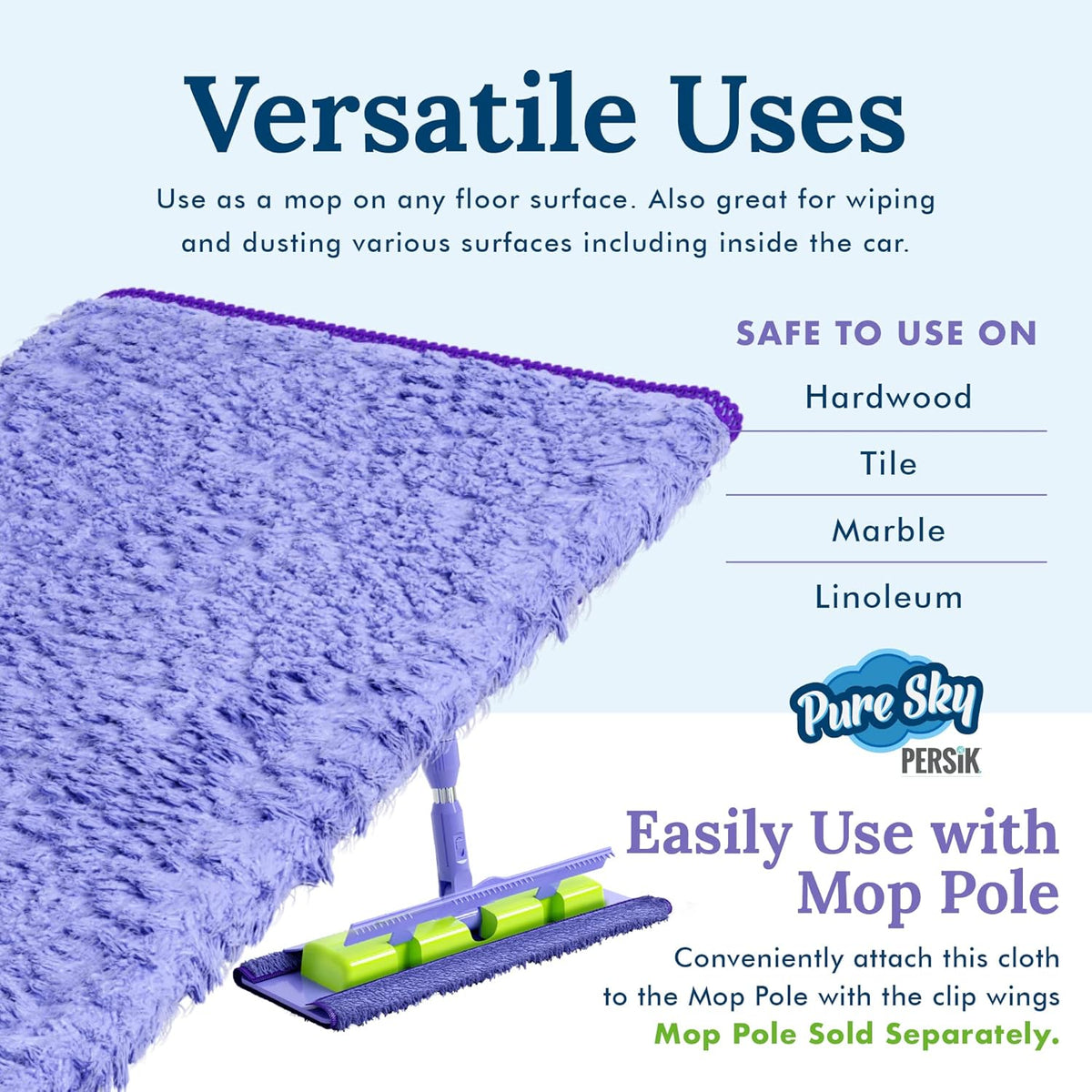 Pure-Sky Magic Deep Clean Cleaning Cloth – JUST ADD Water No Detergents Needed - Multipurpose Ultra Microfiber Cloth - Stick-Attachable for Mop, or as Handheld Microfiber Towels to Clean Any Surfaces