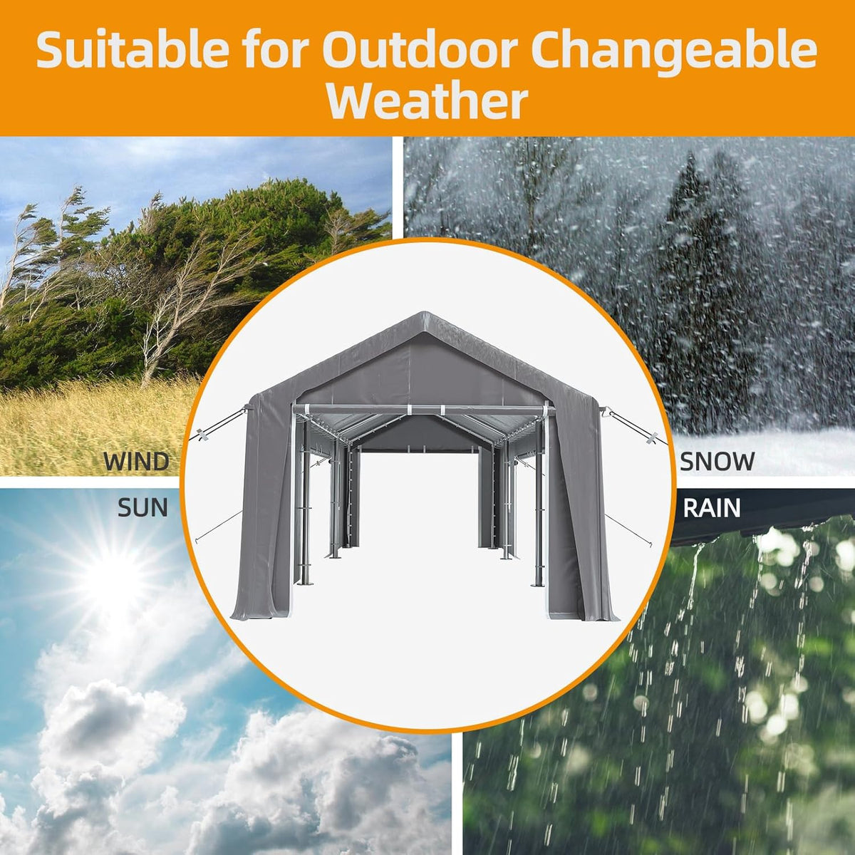 12x20ft Heavy Duty Carport Outdoor Canopy Portable Garage with 4 Doors & 4 Windows Waterproof UV Resistant Storage Shelter with Removable Sidewalls for Car Truck Boat, Gray
