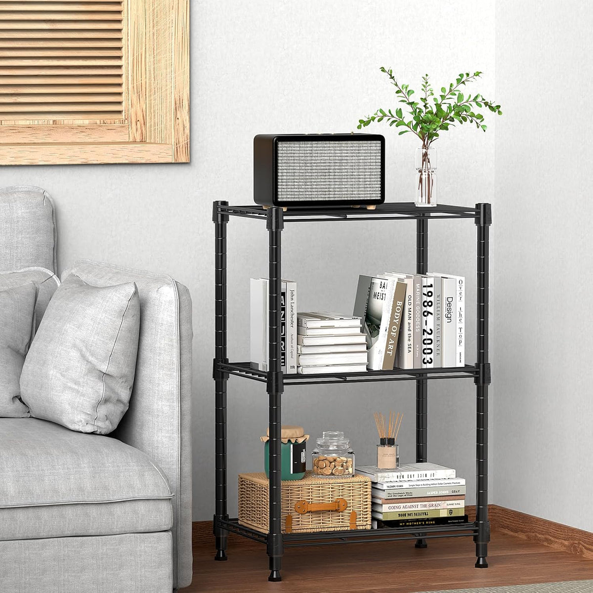 450 lbs Steel Storage Shelving 3-Tier Utility Shelving Unit Steel Organizer Wire Rack for Home,Kitchen,Office (11.8" D x 17.7" W x 26.3" H)