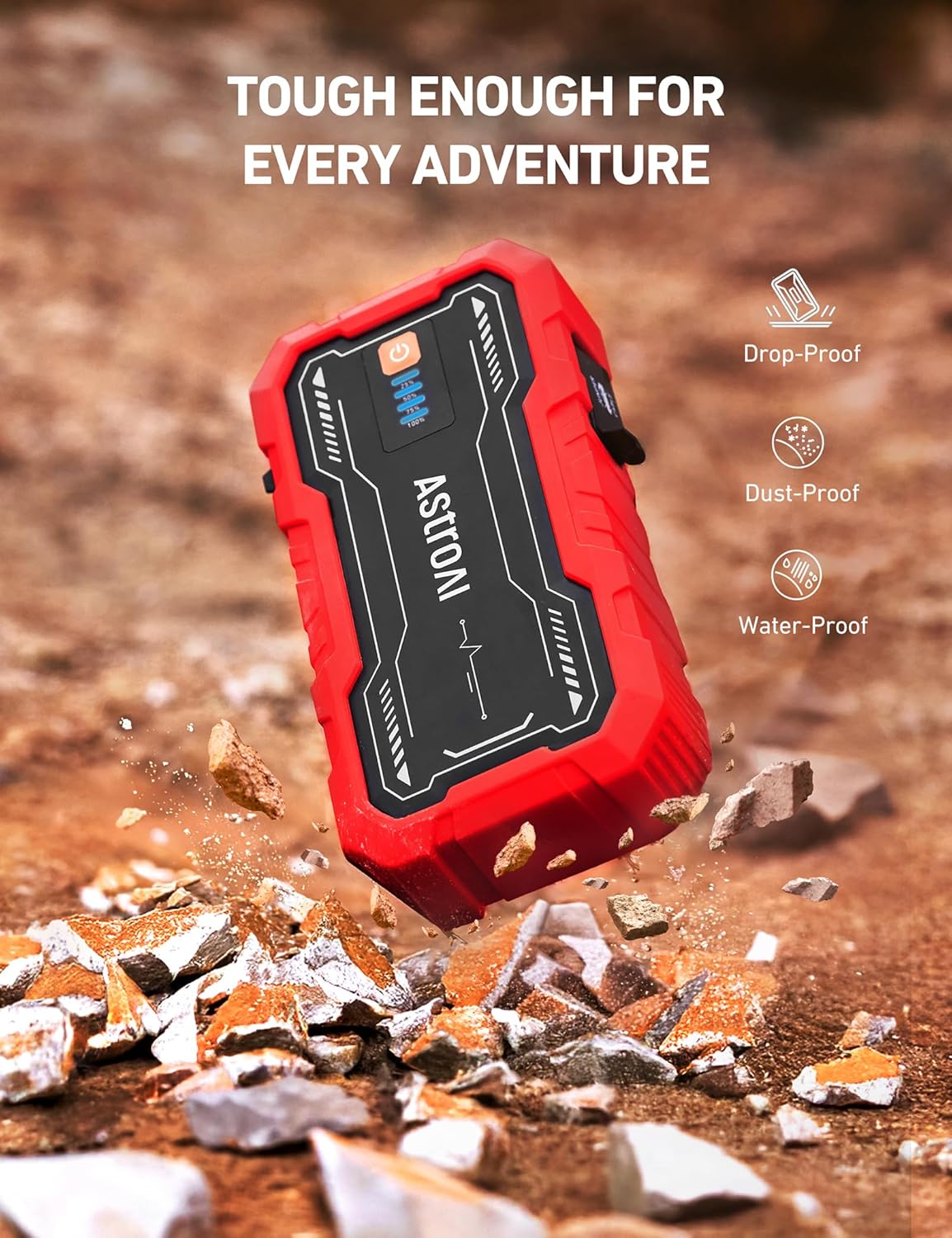 AstroAI S8 Pro Car Battery Jump Starter, 3000A Peak Jump Starter Battery Pack for Up to 9.0L Gas & 7.0L Diesel Engines, 12V Portable Jumper Box with 3 Modes Flashlight and Jumper Cables, Red