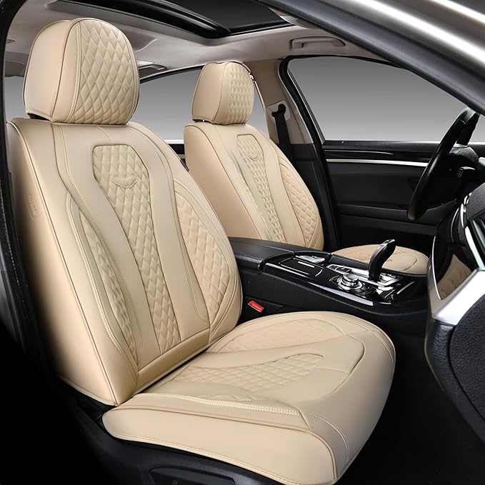 Coverado Automotive Seat Covers, Car Seat Covers Full Set, Beige Car Seat Cover, Car Seat Cushion Waterproof, Front Seats Back Seat Covers, Car Seat Protector Universal Fit Most Cars