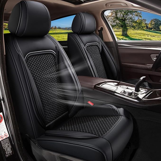 Car Seat Covers Full Set for Toyota Corolla 2000-2019 - Cooling Ice Silk Leather Seat Cover - Ventilated 5 Seats Vehicle Seat Cushion Protector Automotive Accessories (Black)