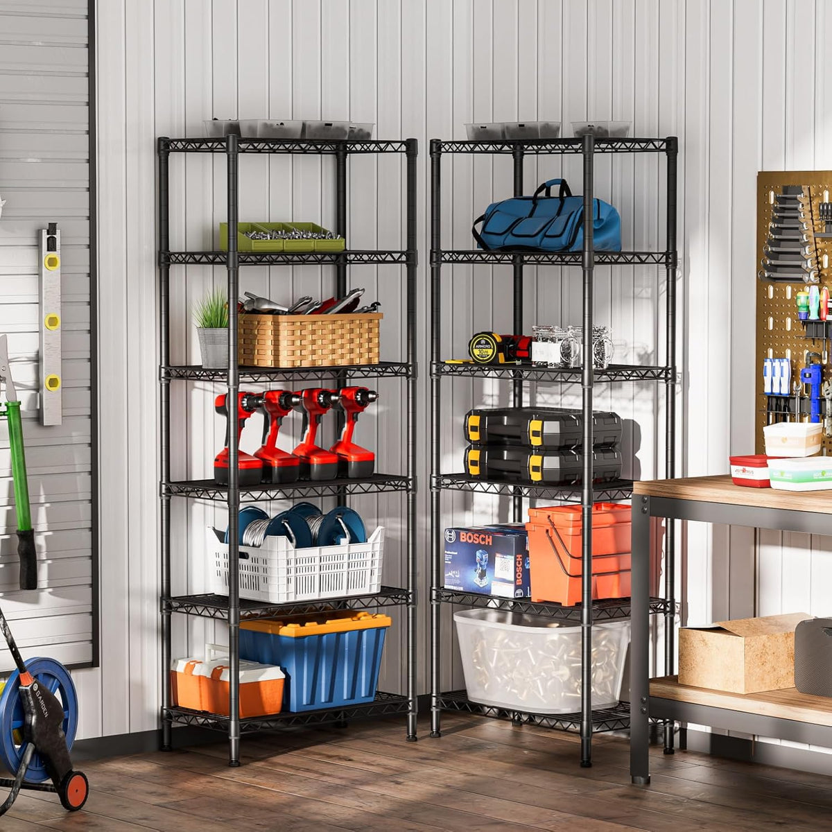 SINGAYE 6 Garage Heavy Duty Shelving Unit Kitchen Pantry Close Home Organizers and Storage Bathroom Shelf Laundry Room Organization Industrial Book Metal Wire Adjustable Shelves