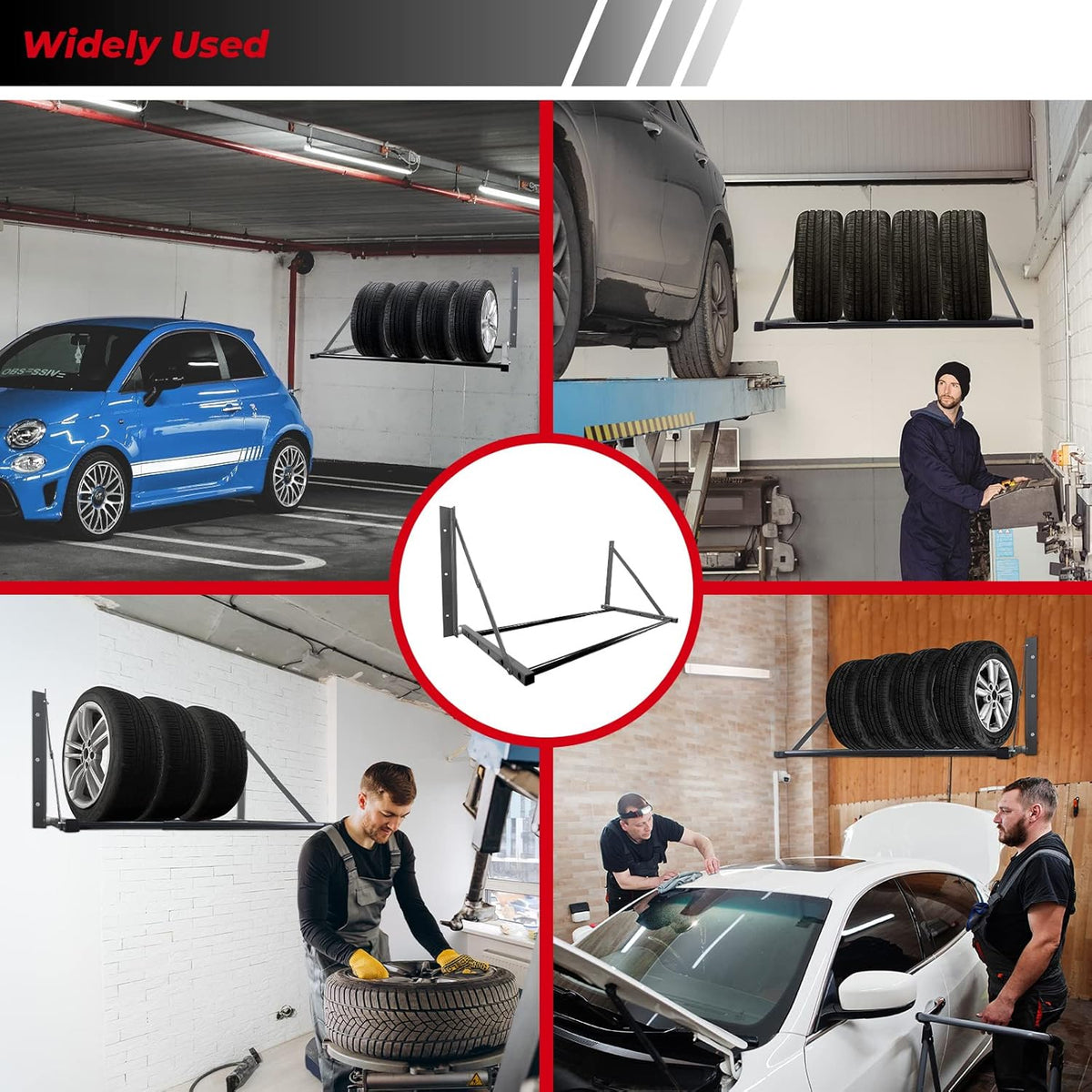Tire Storage Rack for Garage, Folding Tire Rack Wall Mount with Heavy Duty Steel, Adjustable Multi-Tire Wheel Storage(32"-48") x 22" x 22", Grey
