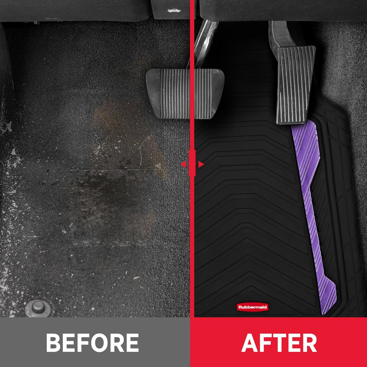 Rubbermaid Car Floor Mat, Heavy Duty All-Weather Car Mats Full Set with Dual-Tone Purple Aluminum Inserts – Universal Fit, Anti-Slip Backing, Trim-to-Fit for Most SUV, Sedan, Van