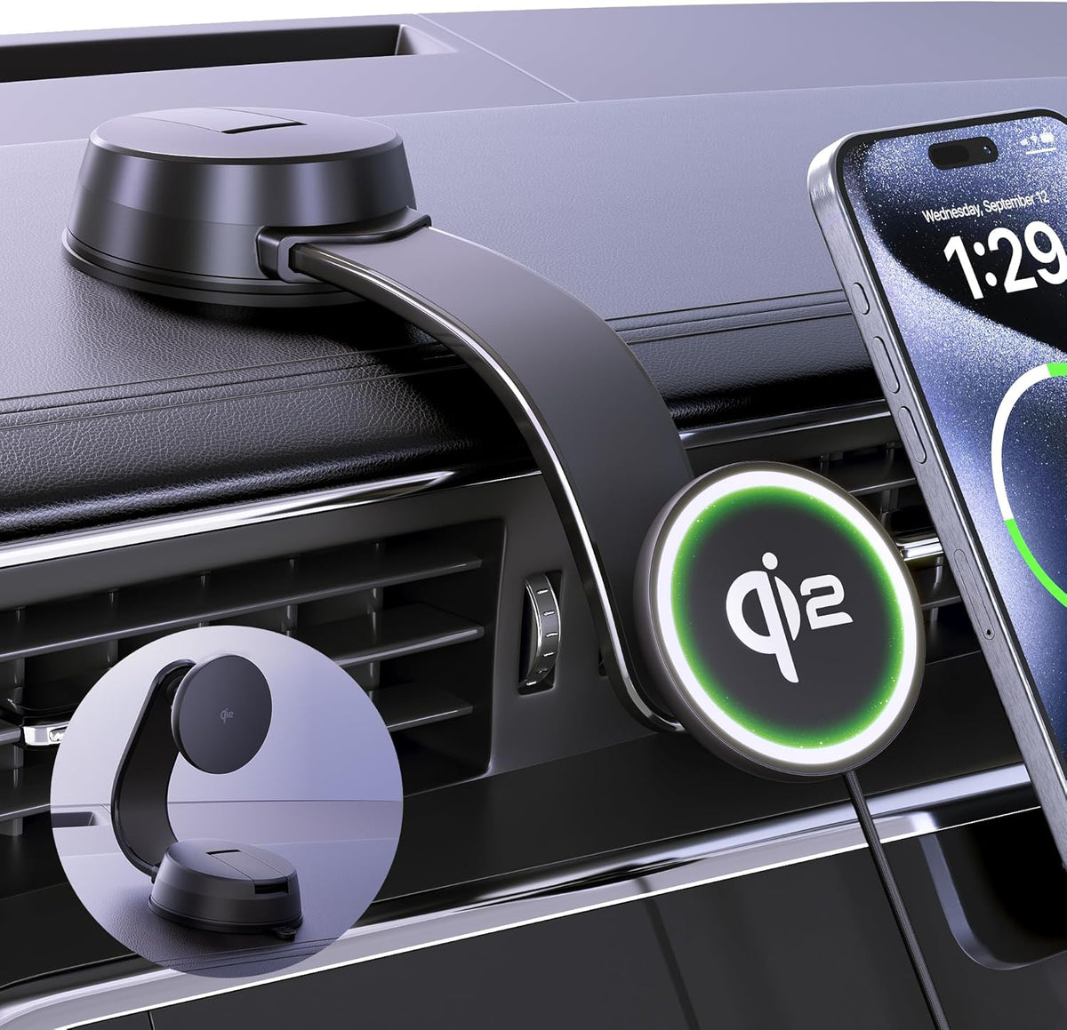 Qi2-Certified 15W Wireless Car Charger Mount [2X Faster Charging Speed] for MagSafe Car Mount Charger Magnetic Car Charger for iPhone 16/15/14/13/12 Pro Max/Mini and Others Smartphone