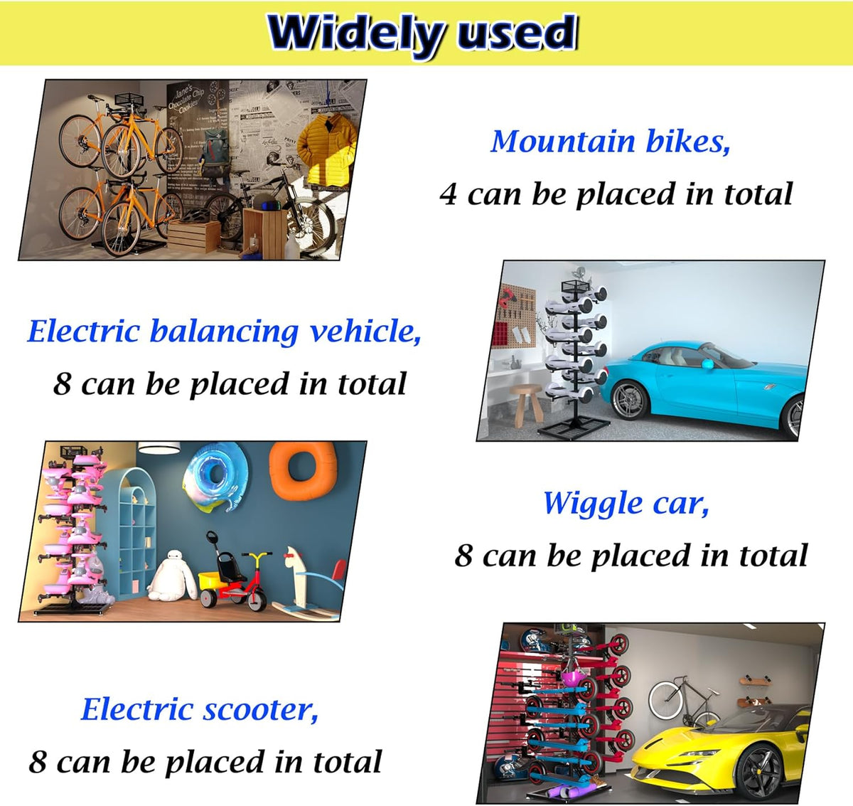 Scooter Storage for Multiple Scooters, Scooter Rack Garage Holder for 8 Electric Scooters/ 4 Bicycles/Wiggle Car,Adjustable Large Bike Stand Organizer/Metal