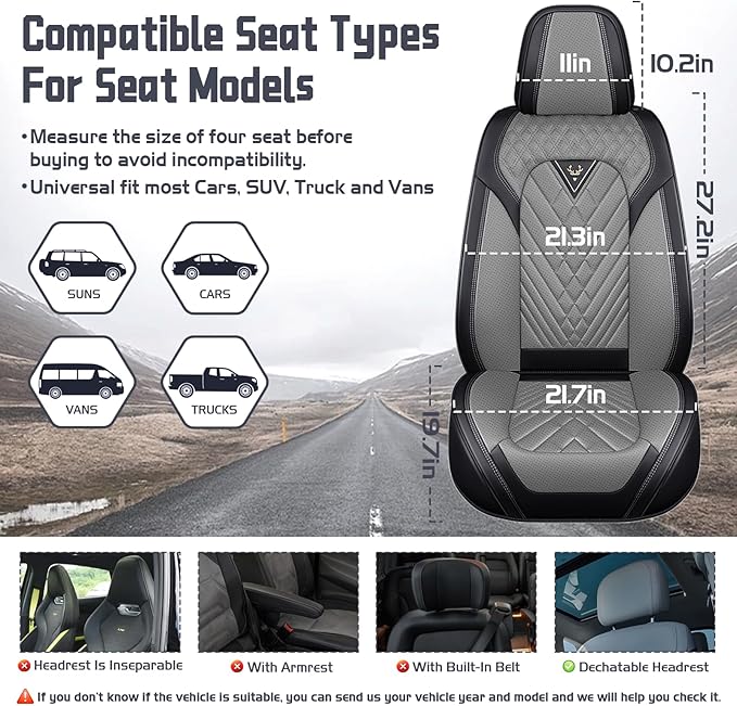 Truck Seat Covers for Ford Bronco 2021-2026, Waterproof Premium Leather Full Coverage Car Seat Cover, Muscle Sport Style Auto Interior Seat Cover Sets (Full Set/Black Gray)