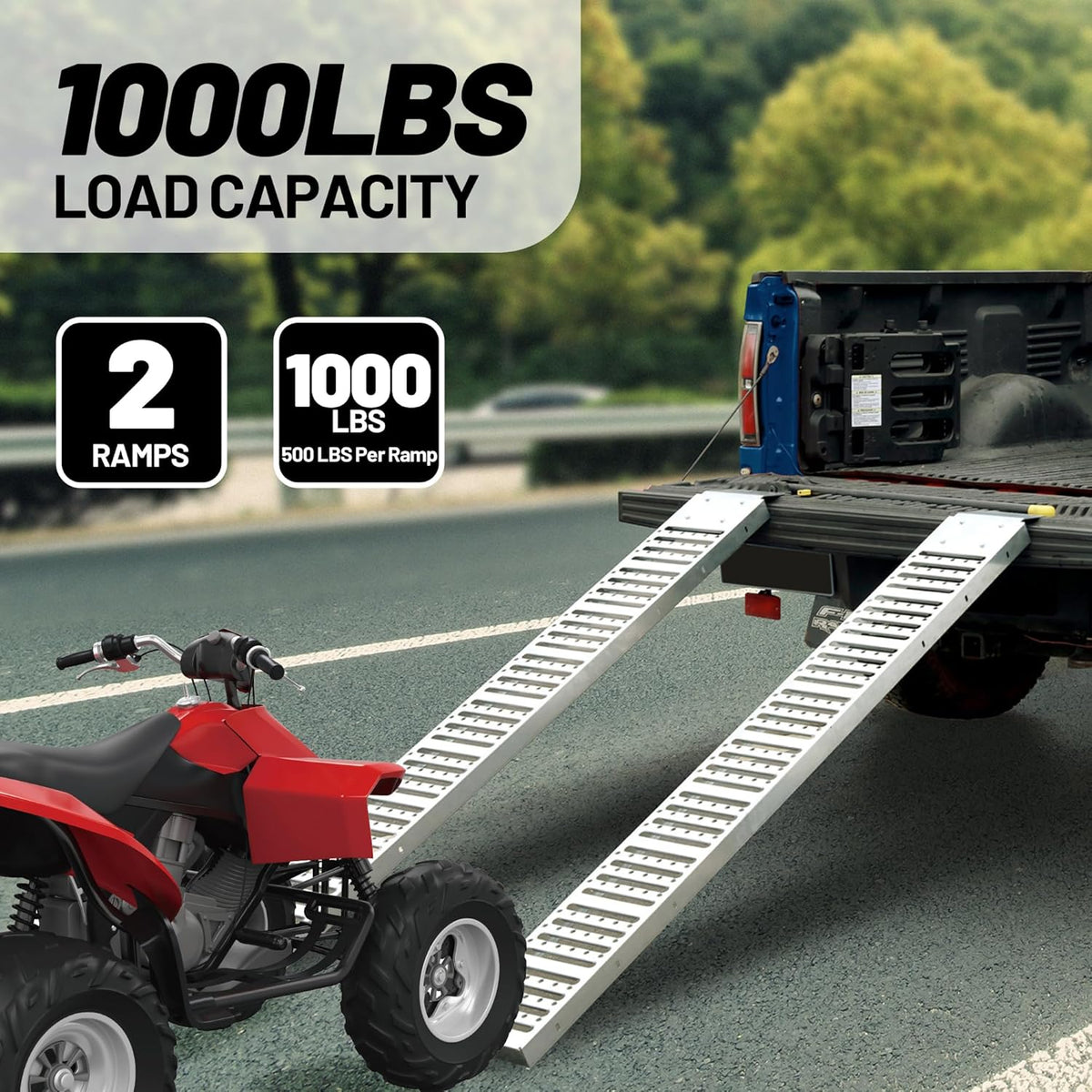 Rockland 84" x10" Steel Truck Ramps, 1000 LBS Capacity, Portable Trailer Ramps for Motorcycles, Ebikes, Dirtbikes and ATVs, Heavy Duty Loading Ramps Ideal for Trailer Pickup Truck, 2 Pcs
