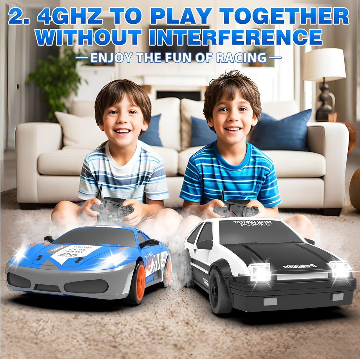 RC Drift Car 1/24 2.4GHz Remote Control Cars, 4WD High Speed Drift RC Cars with Cool LED Lights, Extra Drifting Tires Racing Toys Car for Kids Boys Girls Adults (White)