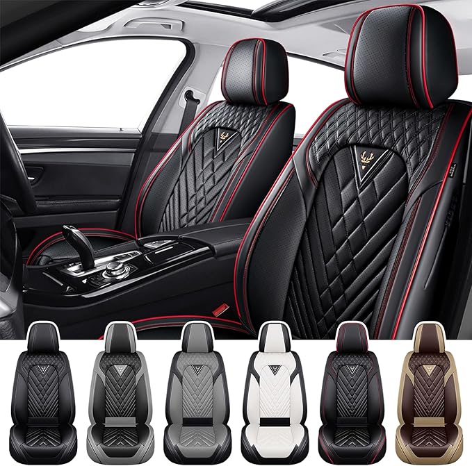 Truck Seat Covers for Ram 1500 2009-2026, Waterproof Premium Leather Full Coverage Car Seat Cover, Muscle Sport Style Auto Interior Seat Cover Sets (Front Set/Black Red)