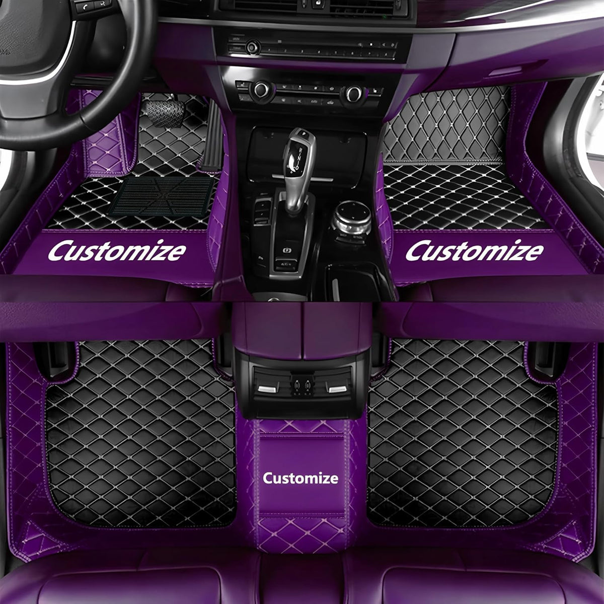 Custom Personalized Floor Mats for Cars，Luxury Full Coverage All Car Floor Mats，Anti-Slip Leather Car Mat Set ，Custom Floor Mats for 99% of Cars, Trucks & SUVs. (Purple and Black)