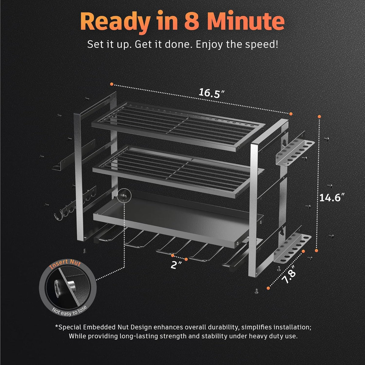 Power Tool Organizer Wall Mount, 4 Layer Drill Holder Wall Mount, Heavy Duty Metal Tool Shelf, Garage Tool Organizers and Storage Rack,Utility Storage Rack for Cordless Drill Charging Station-Black