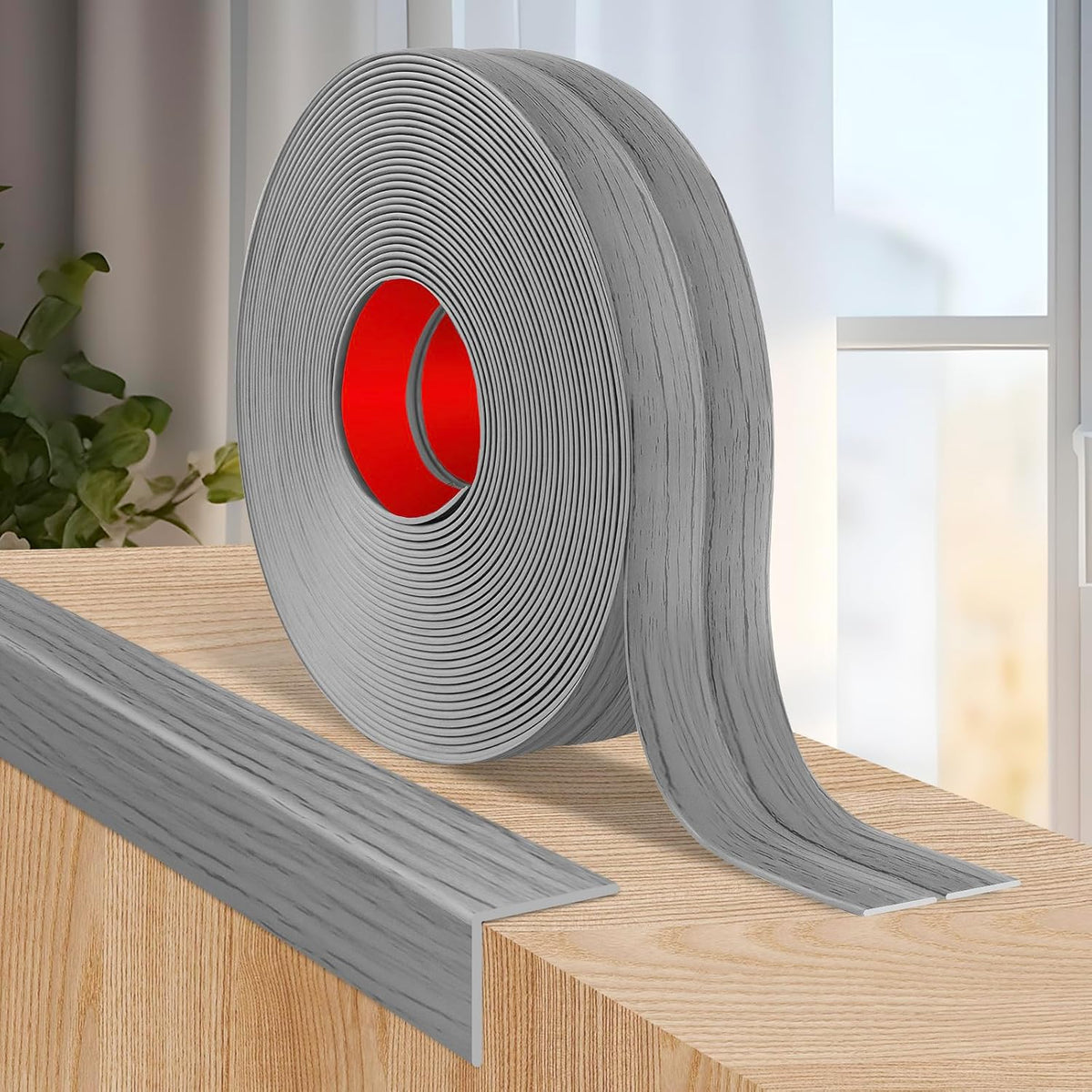 Flexible Wall Corner Protector Moulding Trim Peel and Stick Wall Corner Guards Edge Protector Self Adhesive Molding Trim Strip for Edge Ceiling (Light Gray Wood Grain, 1.6 in x 10 Ft)