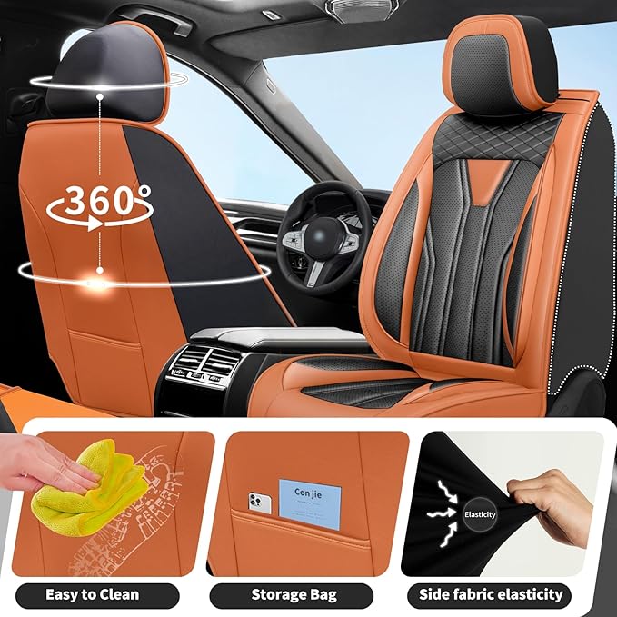 Fit CRV Car Seat Covers Premium Leather for Honda CRV cr-v 2011-2025 2026. Waterproof， Breathable, Scratch-Resistant & All-Weather Seat Cushion Protector (Full Set,Orange&Black)