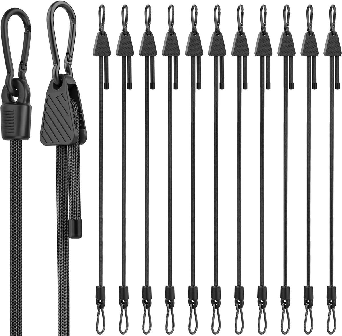 Bungee Cords with Hooks, Upgrade 36 inch Adjustable Bungee Cords with Carabiner Hooks, Easy to Adjust from 7'' to 36'' Elasticity UV-Resistance Bungee Straps Heavy Duty for Bike, Cargo, Tent, 12 Pack