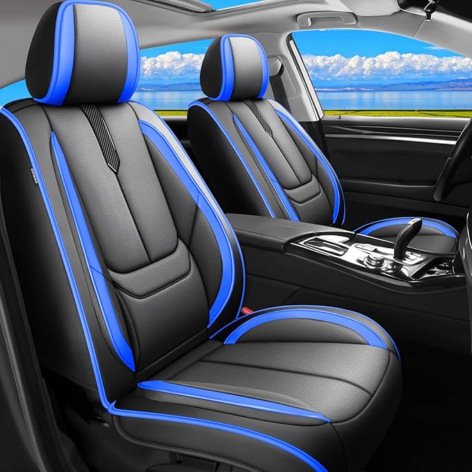 Fit CRV Car Seat Covers for Honda CR-V 2013-2024 2025 2026 -Upgraded Premium Waterproof & Breathable Leather,Airbag Compatible,All-Weather Seat Cushion Protector,Full Set,Black-Blue