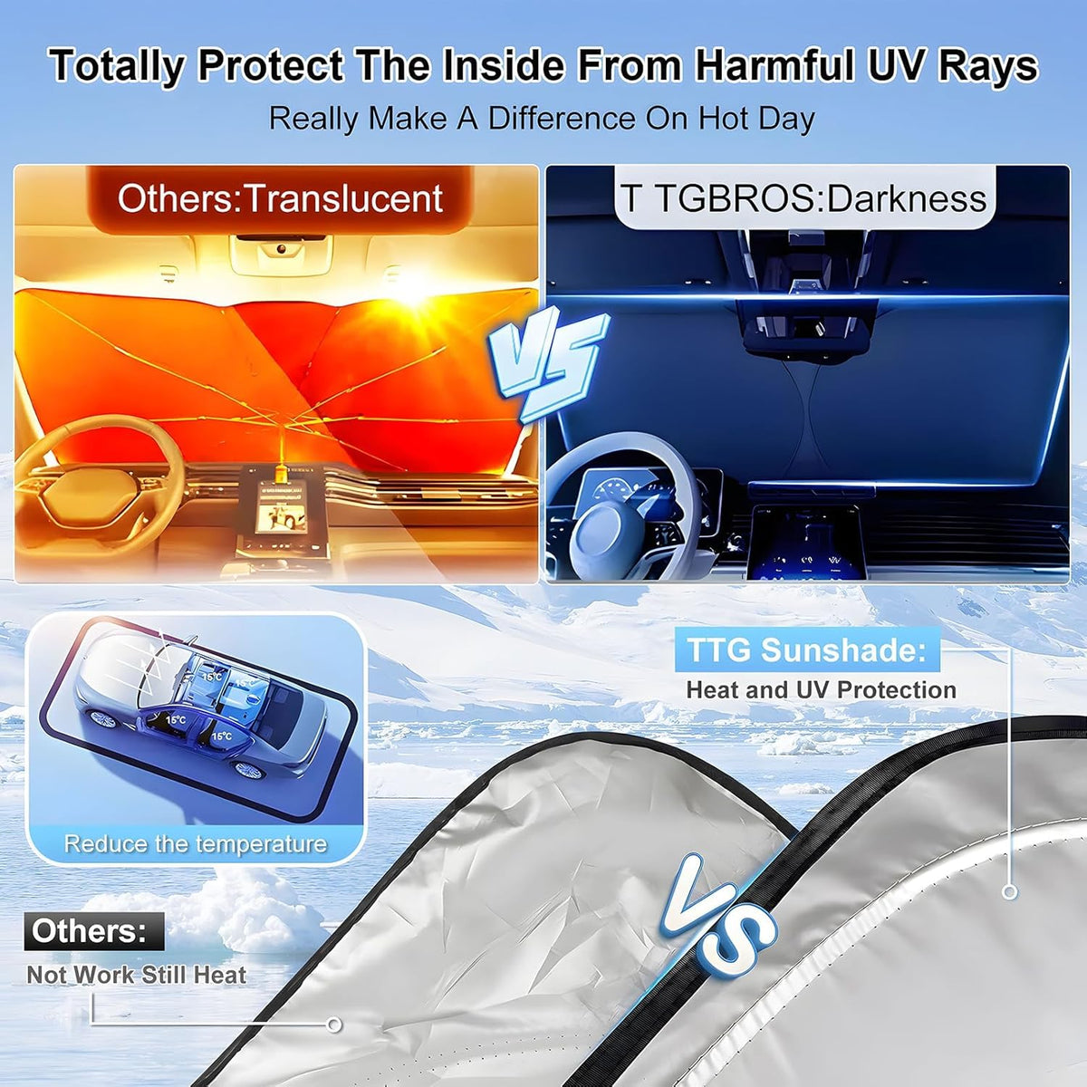T TGBROS Windshield Sun Shade for Chevrolet Blazer EV 2024 2025 Accessories Foldable Sun Shield Front Window Sunshade Cover Sun Visor Cover Block Heat and Sun Protection
