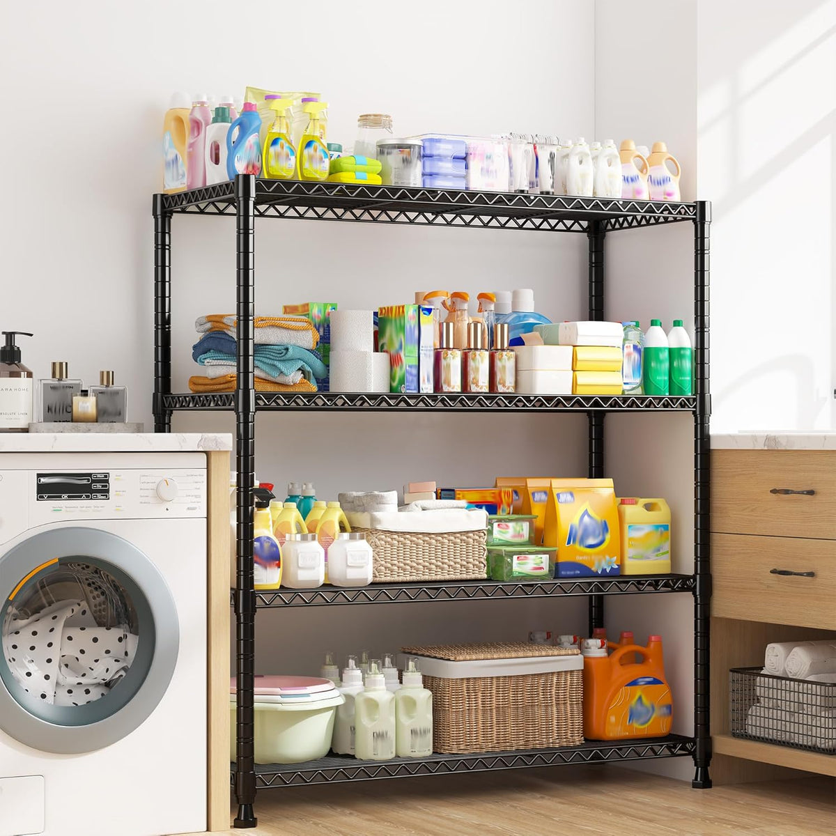REIBII Wire Shelving Unit Storage Shelves Metal Shelves Heavy Duty Shelving Adjustable Garage Storage Wire Shelf Pantry Shelves for Bedroom Kitchen Rack 35.5''W x 14''D x 59''H