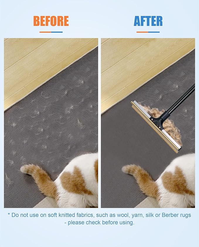 Carpet Rake for Pet Hair Removal, Reusable Dog Hair Remover with 47" Handle, Pet Hair Removal Tool with Innovative Metal Edge Design for Carpets, Rugs, Stairs, Pet Tower & Hard-to-Reach Places