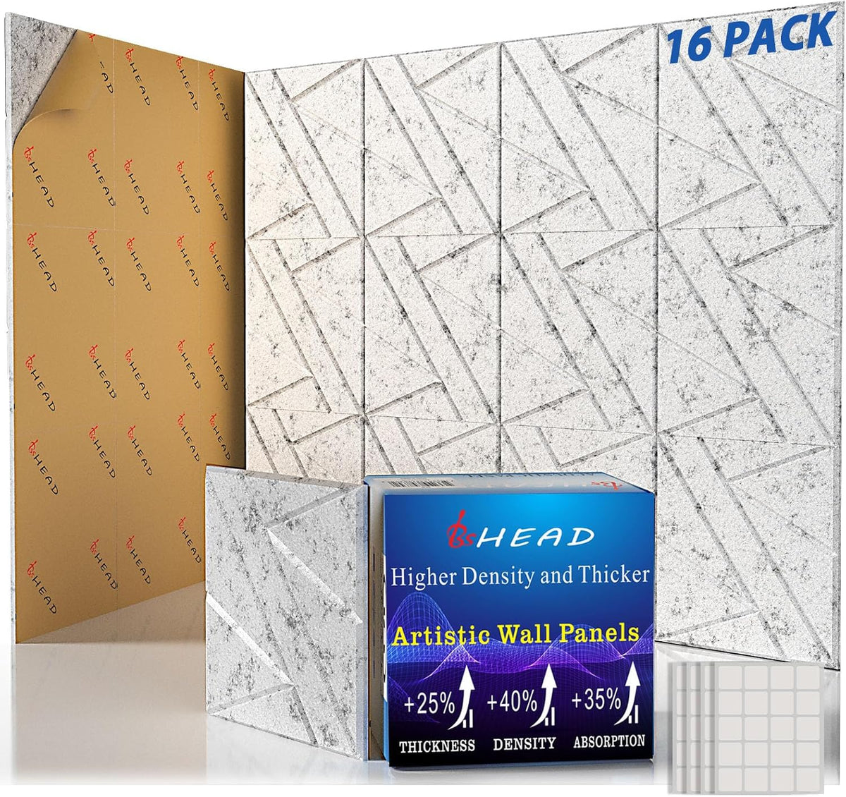 16 Pack Self-Adhesive Soundproof Wall Panels, 12 x 12 x 0.47 In Sound Proof Foam Panels for Walls, 1.2lb/ft³ High Density, Thicker 0.47in, Acoustic Panels, Noise Dampening Panels Studio Gray