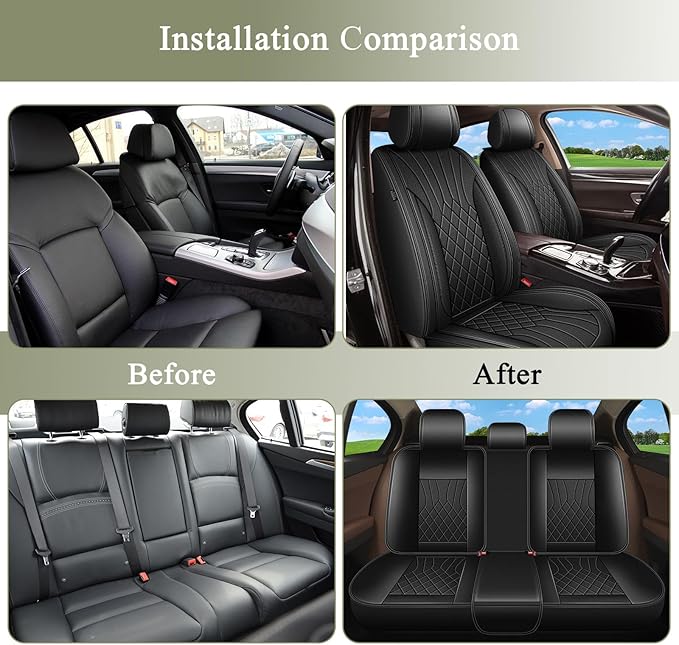 Full Set Car Seat Covers for Toyota Prius 2003-2015: Breathable Perforated Leather Seat Cover (Black)